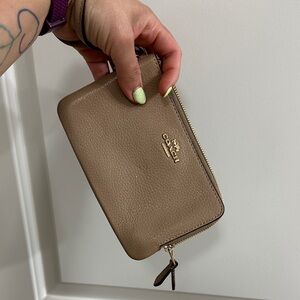 Coach Pebbled Leather Wristlet in Taupe